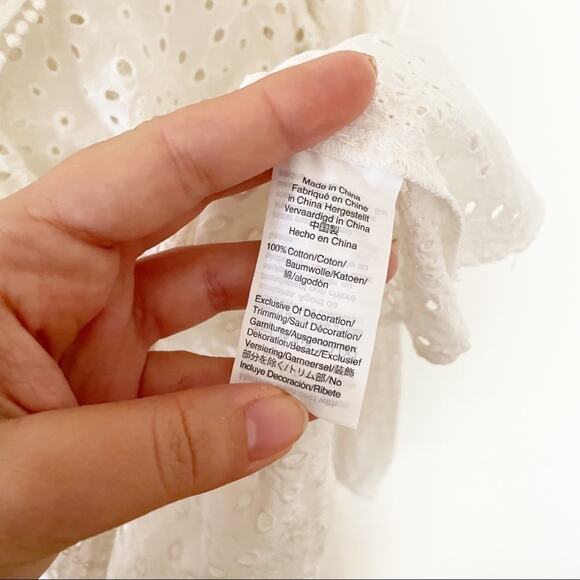 Madewell White Eyelet 100% Cotton Long Sleeve Pom Pom Blouse Size S - Picture 6 of 7